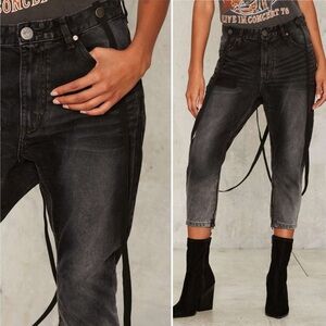 One Teaspoon Kingpins Distressed Suspender Skinny Jeans, Black Van, Size 26